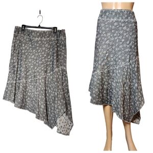 Outfit JPR linen cotton grey floral asymmetrical midi skirt. Women's size 16.